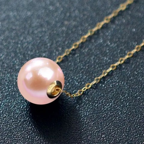 18K Yellow Gold Freshwater Pearl Pendant Necklace for Women, AU750, Preppy Style