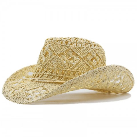 Comfortable Hollowed Out Wide Brim Cowboy Hat for Men - Natural Grass, Multifunctional, Spring Summer