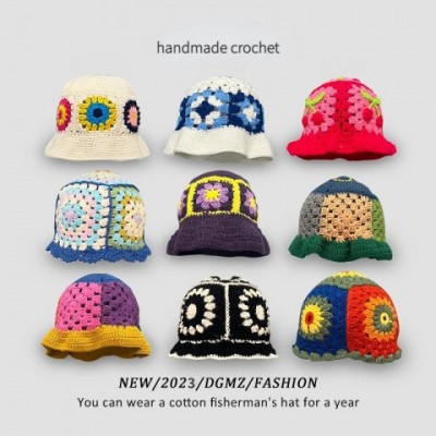 Korean Handmade Crochet Bucket Hat for Women - Y2K Hollow Flower Design