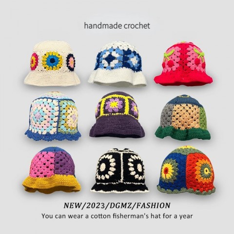 Korean Handmade Crochet Bucket Hat for Women - Y2K Hollow Flower Design