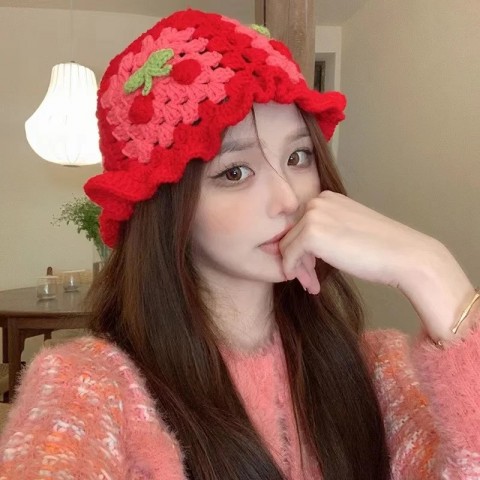 Korean Handmade Crochet Bucket Hat for Women - Y2K Hollow Flower Design