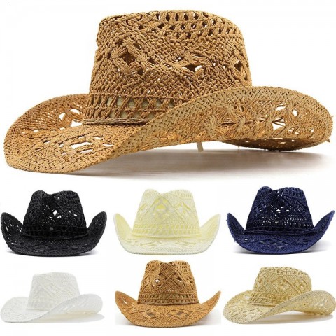 Comfortable Hollowed Out Wide Brim Cowboy Hat for Men - Natural Grass, Multifunctional, Spring Summer