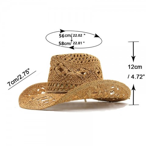 Comfortable Hollowed Out Wide Brim Cowboy Hat for Men - Natural Grass, Multifunctional, Spring Summer
