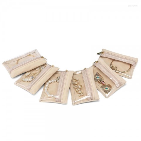 Luxury Jewelry Pouches 6PC Set for Elegant Necklace & Watch Storage