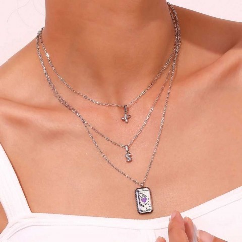 E.B.belle Women's Pendant Necklace with Mini Bubble Letters, 18K Gold Plated, Stainless Steel