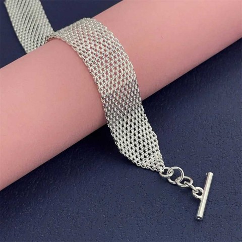 Sterling Silver Charm Bracelet for Women with Mesh Design - Perfect Wedding and Party Gift