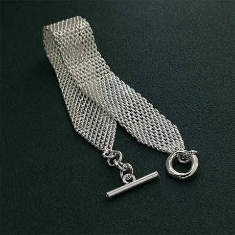 Sterling Silver Charm Bracelet for Women with Mesh Design - Perfect Wedding and Party Gift