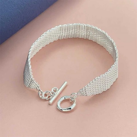 Sterling Silver Charm Bracelet for Women with Mesh Design - Perfect Wedding and Party Gift