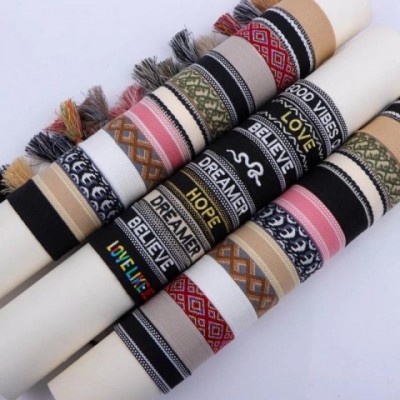 Boho Charm 20Pcs Adjustable Gold Letter Woven Tassel Bracelets for Women