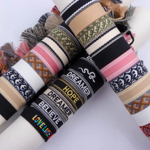 Boho Charm 20Pcs Adjustable Gold Letter Woven Tassel Bracelets for Women