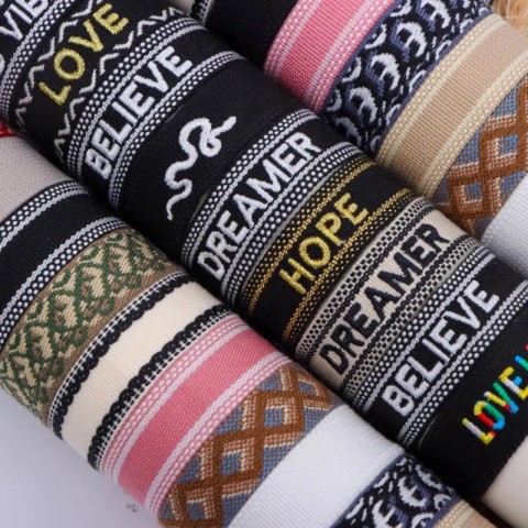 Boho Charm 20Pcs Adjustable Gold Letter Woven Tassel Bracelets for Women