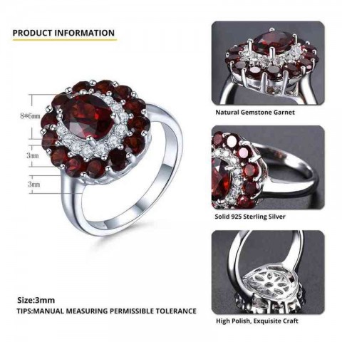 Hutang Gems & Jewelry Red Mozambique Garnet 925 Silver Elegant Women's Vintage Ring