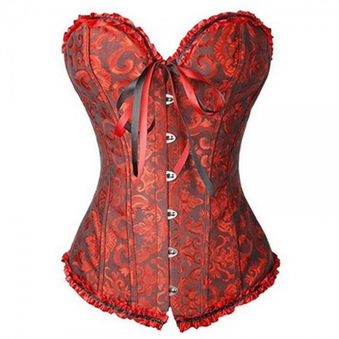 Wholesale Sexually Charged Women's Burlesque Dance Corset Outfit with Flocked Layered Skirt for Dance Parties