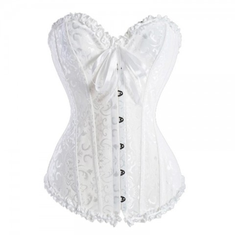 Wholesale Sexually Charged Women's Burlesque Dance Corset Outfit with Flocked Layered Skirt for Dance Parties