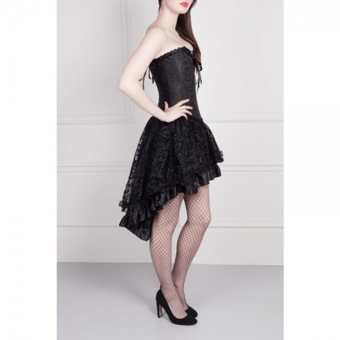 Wholesale Sexually Charged Women's Burlesque Dance Corset Outfit with Flocked Layered Skirt for Dance Parties