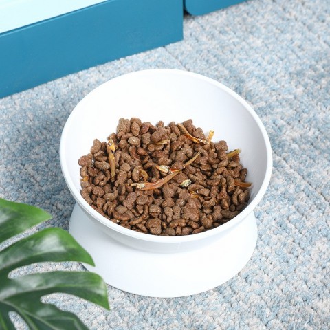 Oblique High-Foot Cat Bowl with Anti-Tip Design for Pet Protection