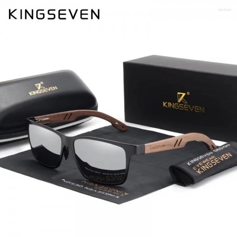 KINGSEVEN Wood Aluminum Frame UV400 Polarized Sunglasses for Men Women