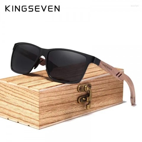 KINGSEVEN Wood Aluminum Frame UV400 Polarized Sunglasses for Men Women