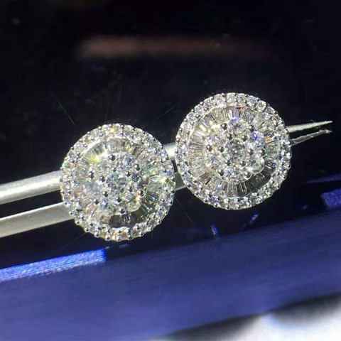 2024 Sparkling Stud Earrings for Women: Sterling Silver White Topaz, Wedding & Gift