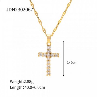 Youthway 18K Gold Plated Stainless Steel Cross Pendant Necklace for Women