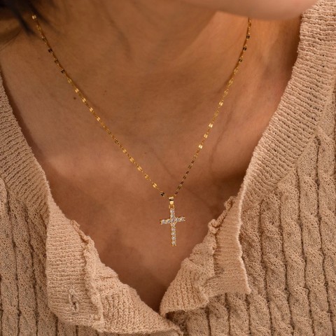 Youthway 18K Gold Plated Stainless Steel Cross Pendant Necklace for Women