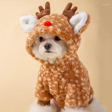 Christmas Elk Hooded Coat for Small to Large Dogs with Comfortable Fit & Soft Cotton Polyester 2024