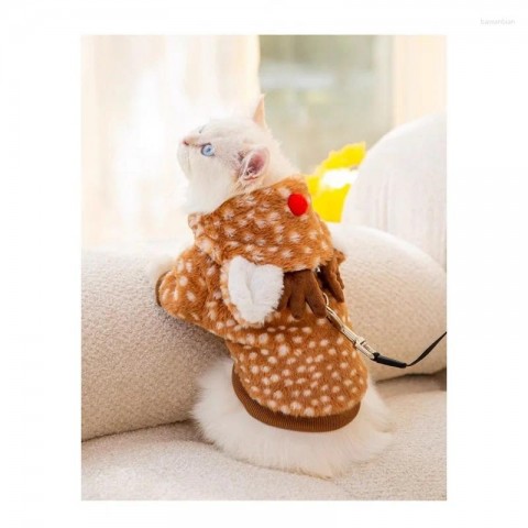 Christmas Elk Hooded Coat for Small to Large Dogs with Comfortable Fit & Soft Cotton Polyester 2024