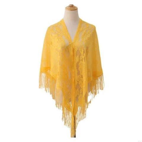 Elegant French Lace Shawl with Tassels for Women