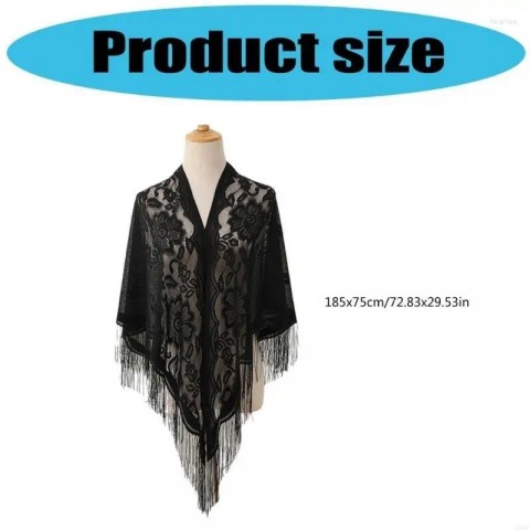 Elegant French Lace Shawl with Tassels for Women