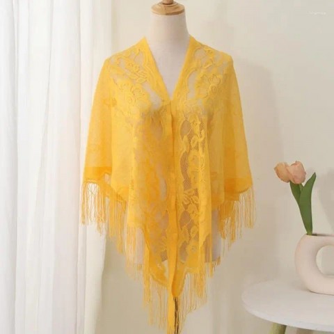 Elegant French Lace Shawl with Tassels for Women