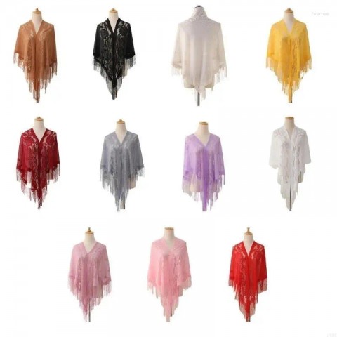 Elegant French Lace Shawl with Tassels for Women