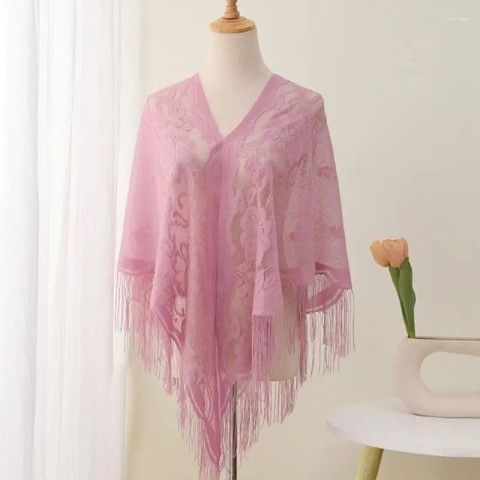 Elegant French Lace Shawl with Tassels for Women