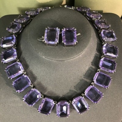 Designer Austrian Amethyst Pendant Necklace with Square Diamond Candy Strap
