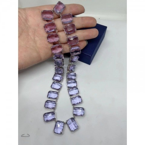 Designer Austrian Amethyst Pendant Necklace with Square Diamond Candy Strap