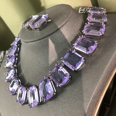 Designer Austrian Amethyst Pendant Necklace with Square Diamond Candy Strap