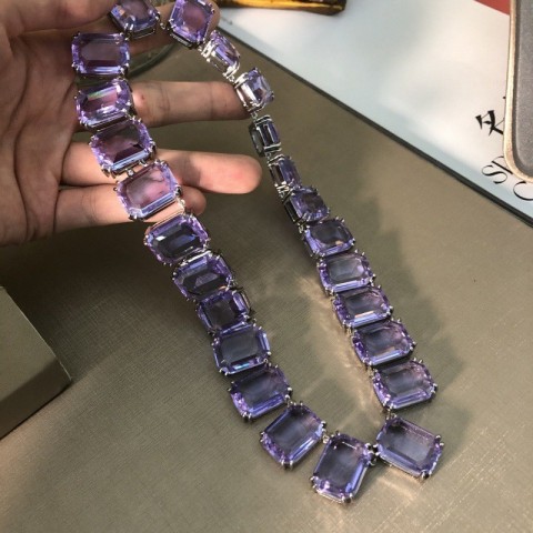 Designer Austrian Amethyst Pendant Necklace with Square Diamond Candy Strap