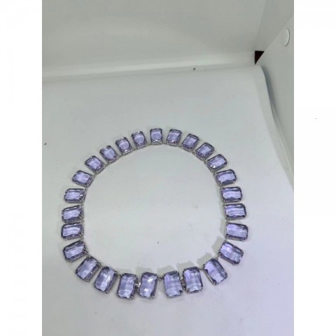 Designer Austrian Amethyst Pendant Necklace with Square Diamond Candy Strap