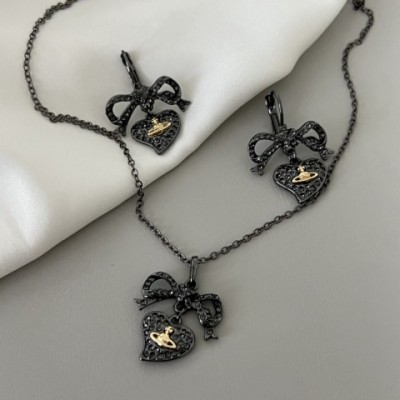 Vivienmes High-Quality Titanium Black Bow Necklace for Women