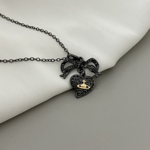 Vivienmes High-Quality Titanium Black Bow Necklace for Women
