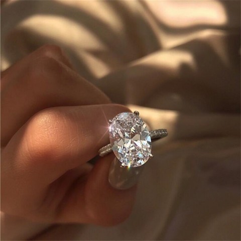 High-End Bohemian Oval Cut White Topaz CZ Women's Wedding Engagement Ring