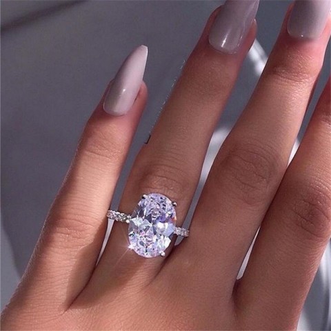 High-End Bohemian Oval Cut White Topaz CZ Women's Wedding Engagement Ring