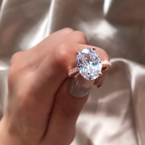 High-End Bohemian Oval Cut White Topaz CZ Women's Wedding Engagement Ring