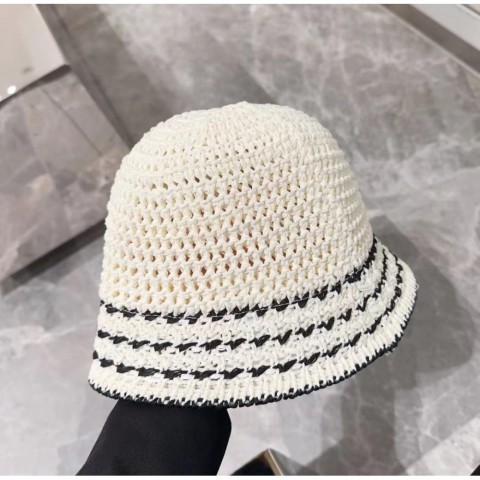 DESIGNERS Women's Stylish Hollow Woven Straw Bucket Hat for Outdoor Spring & Fall