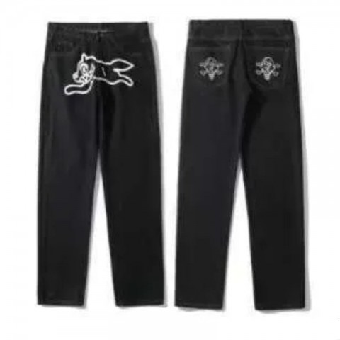 Designer BBC Boys Club Flying Dog Print Black Denim Jeans for Men