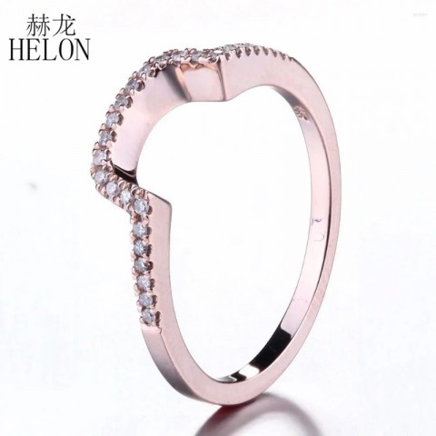 HELON 14K Rose Gold Cluster Ring with 0.12ct Natural Diamonds for Women