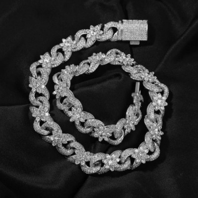 Uwin Flower Infinity Cuban Chain Necklace with Ice Sparkling Cubic Zirconia for Women