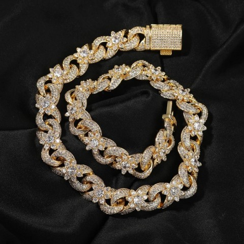 Uwin Flower Infinity Cuban Chain Necklace with Ice Sparkling Cubic Zirconia for Women