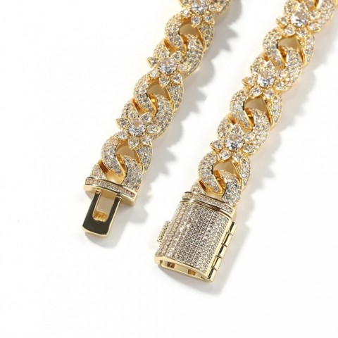 Uwin Flower Infinity Cuban Chain Necklace with Ice Sparkling Cubic Zirconia for Women
