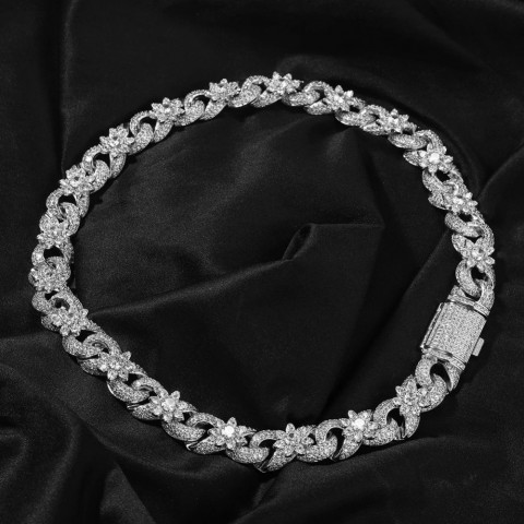 Uwin Flower Infinity Cuban Chain Necklace with Ice Sparkling Cubic Zirconia for Women