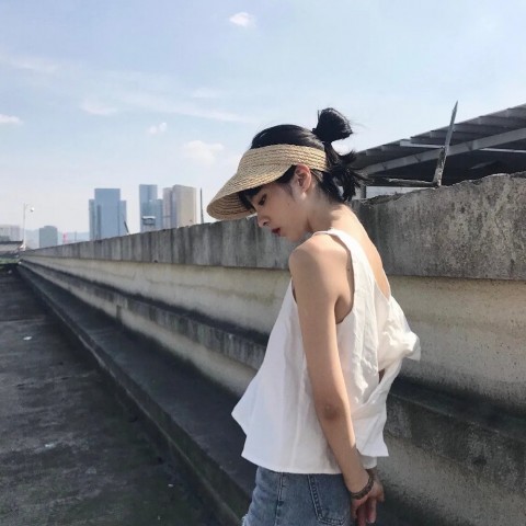 Simple Ladies UV Protection Korean Style Sun Visor Hat - Straw Raffia Women's Casual Visor